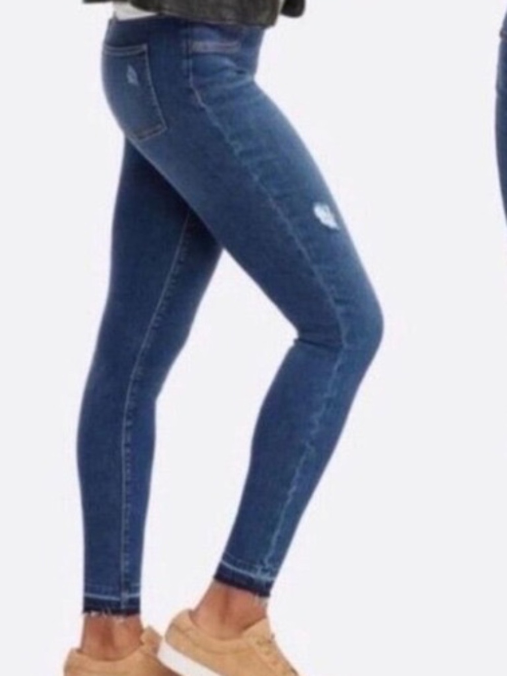 SPANX Skinny Jeans Medium Tall Blue High Rise Pull-On Distressed Raw Hem